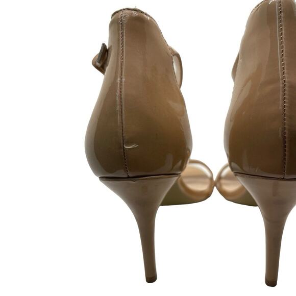 Nine West 10 Strappy Heels Nude Faux Patent Ankle Strap Stiletto Open Toe - Picture 9 of 10